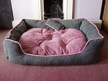 Ultra Soft Ethenic Designer Nylex Fabric with Anti-Skid Base Machine Washable Bed for Dog & Cat Small Pink