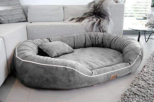 Polyester Premium Medium Dog Bed-for Small & Medium Dogs Washable-Pet Bed for Small & Medium Dog/Cat with Slip-Resistant Bottom- Grey/White-55 x 46 x 22 Centimeters