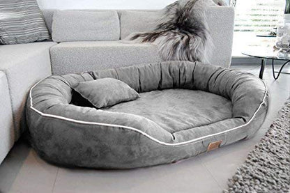 Polyester Premium Medium Dog Bed-for Small & Medium Dogs Washable-Pet Bed for Small & Medium Dog/Cat with Slip-Resistant Bottom- Grey/White