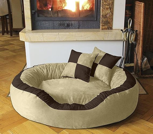 Reversible Dual (Brown-Cream)color Ultra Soft Ethnic Designer Velvet Bed For Dog & Cat(Export Quality)-Small