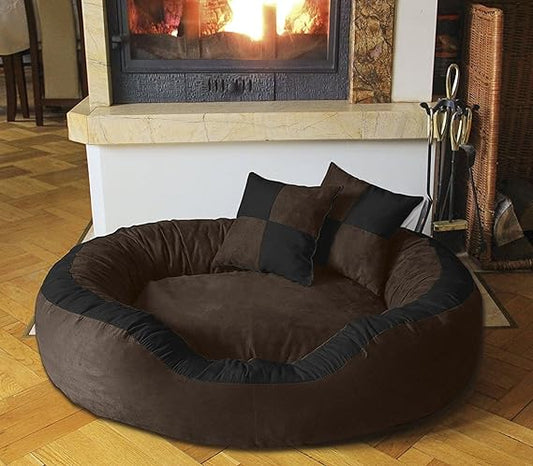 Reversible Dual (Brown-Black)color Ultra Soft Ethenic Designer Velvet Bed For Dog & Cat(Export Quality)-Medium