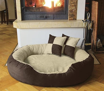 Reversible Dual (Brown-Cream) Color Ultra Soft Ethnic Designer Velvet Bed for Dog & Cat(Export Quality)